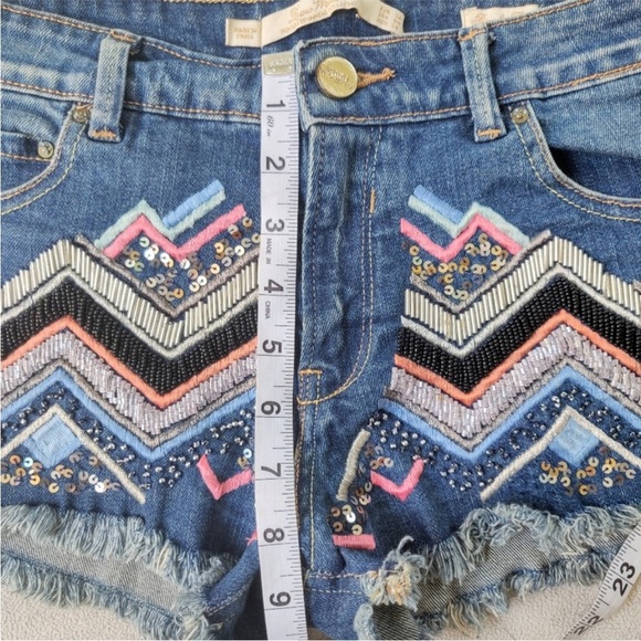 Zara Embellished Beaded Boho Cut Off Jean Shorts size 4 - Picture 2 of 13
